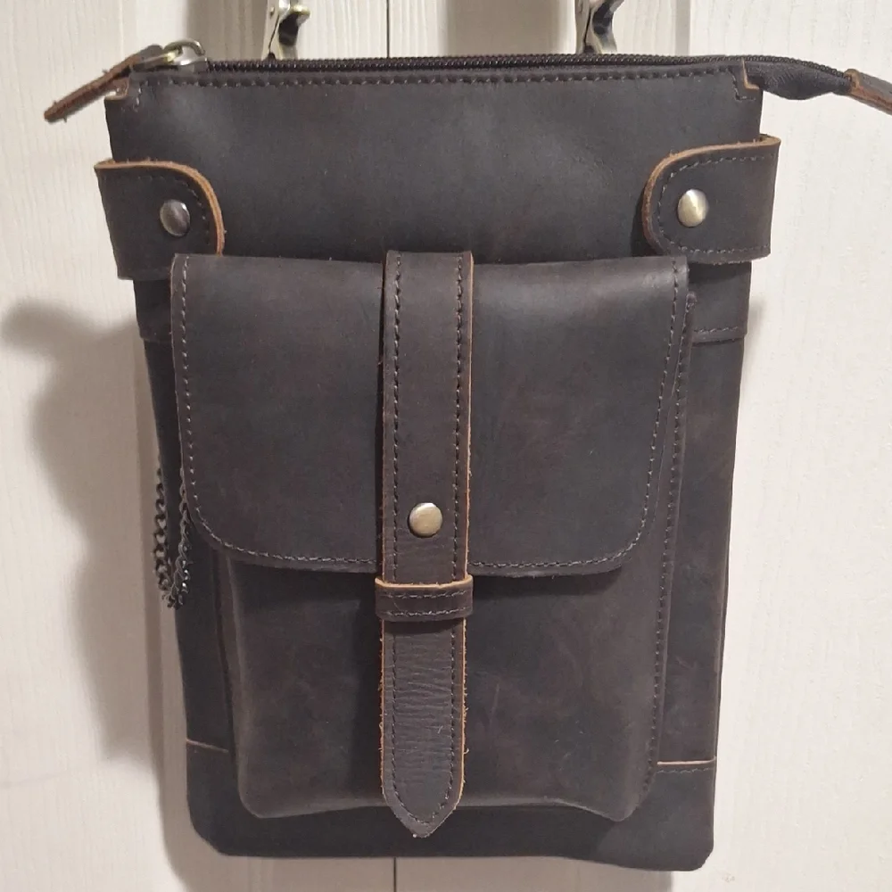Humerpaul Leather Messenger/Belt Bag-Adjustable Removable Strap Chain Wallet